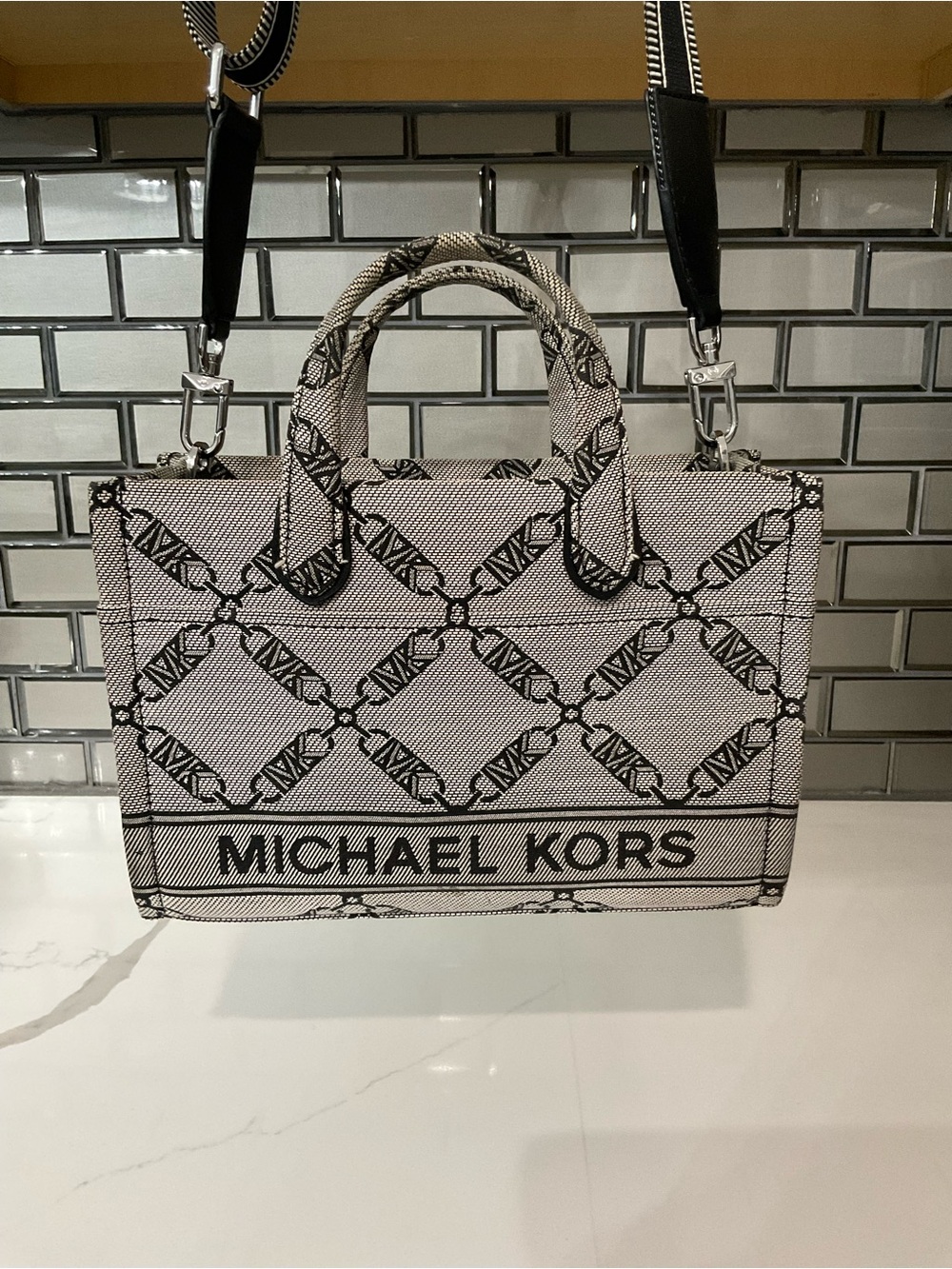 Michael Kors Gigi Small Empire Logo Jacquard Messenger Bag